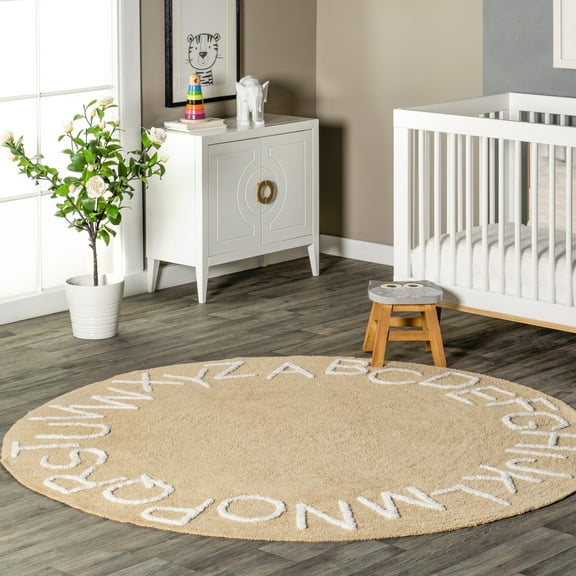 nuLOOM Kids Washable Round Alphabet Rug, 6', Beige