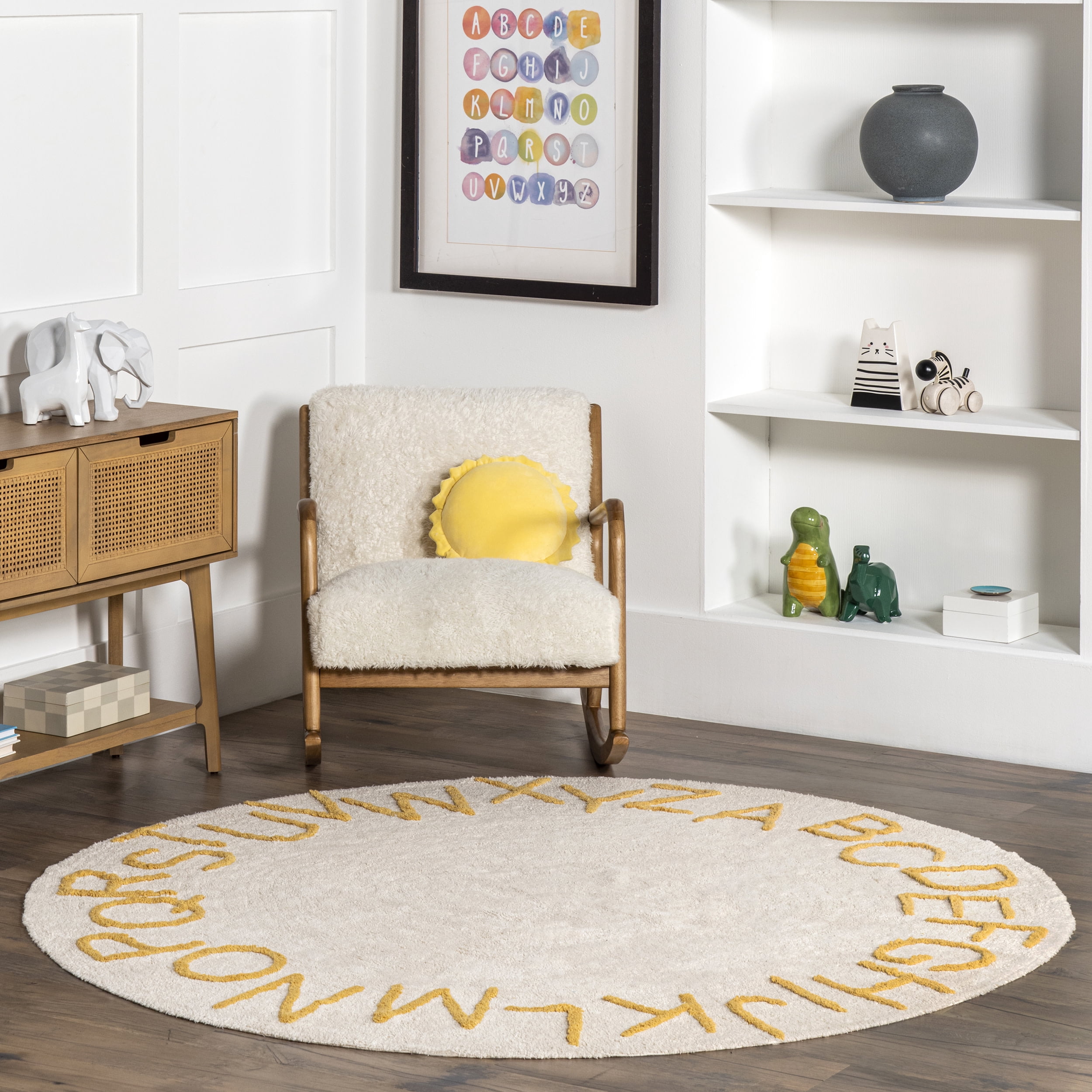 Round Children Rug nuLOOM Kids Washable Round Alphabet Rug, 6', Light Yellow - Walmart.com
