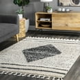 thumbnail image 1 of nuLOOM Kiera Moroccan Diamond Shag Tassel Area Rug, 7' 10" x 10', Black, 1 of 4
