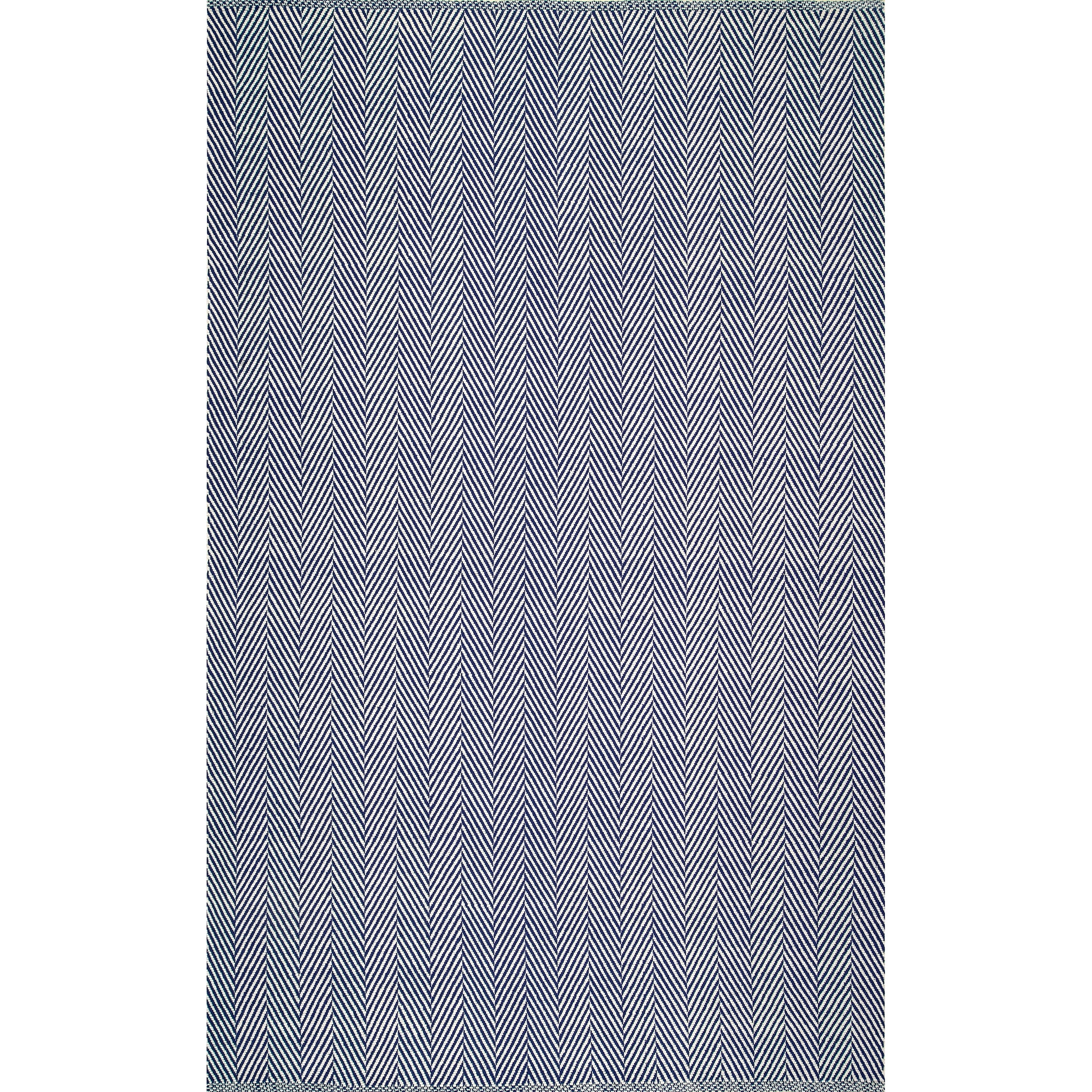 Hand Loomed Navy Herringbone 8' x 10' Wool Area Rug