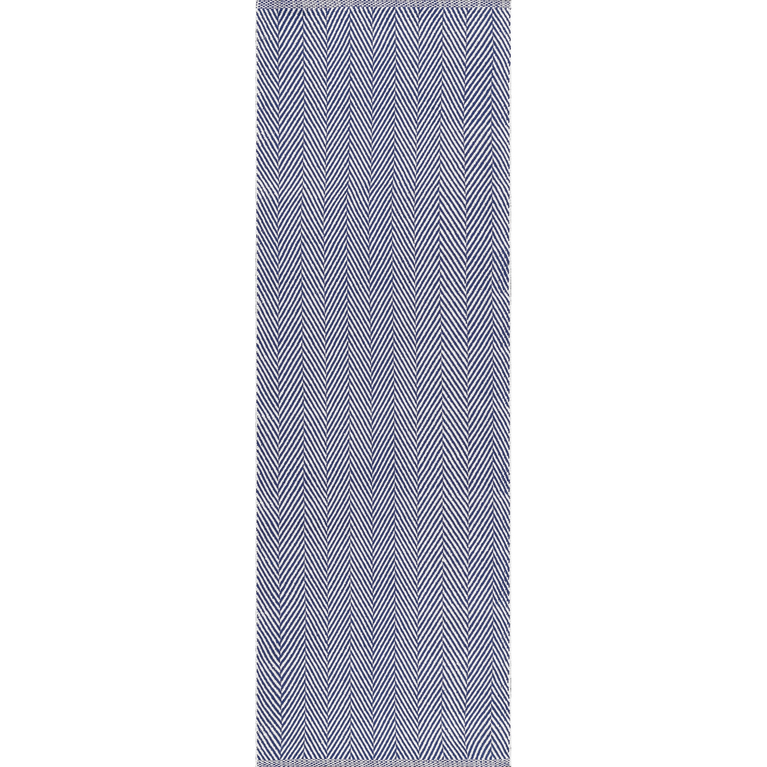 Handmade Navy Cotton Stripe Runner Rug, 2'6" x 6'