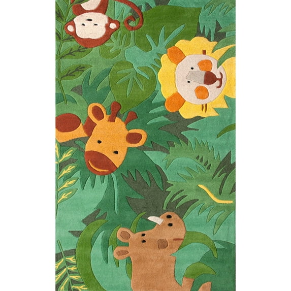 nuLOOM Kinder Safari Friends Wool Area Rug, 6', Green