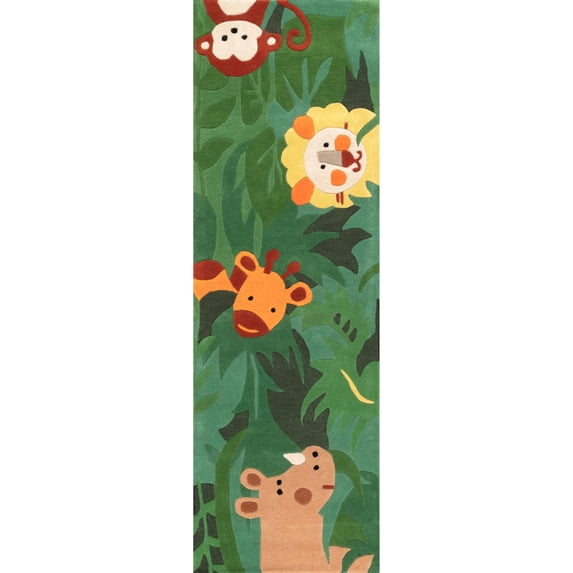 nuLOOM Kinder Safari Friends Wool Runner Rug, 2' 6" x 6', Green