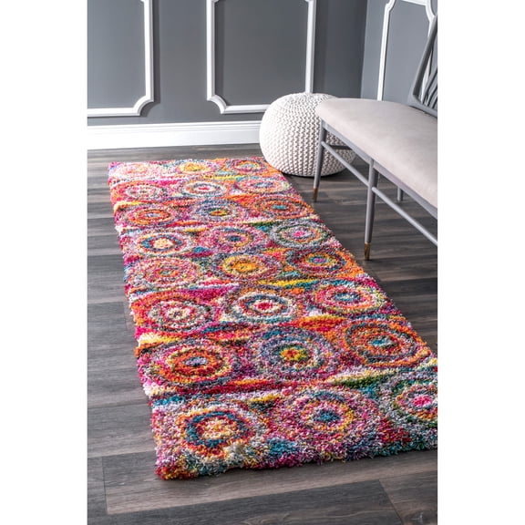 nuLOOM Kindra Bohemian Circles Shag Area Rug, 2' 6" x 6', Runner, Multicolor