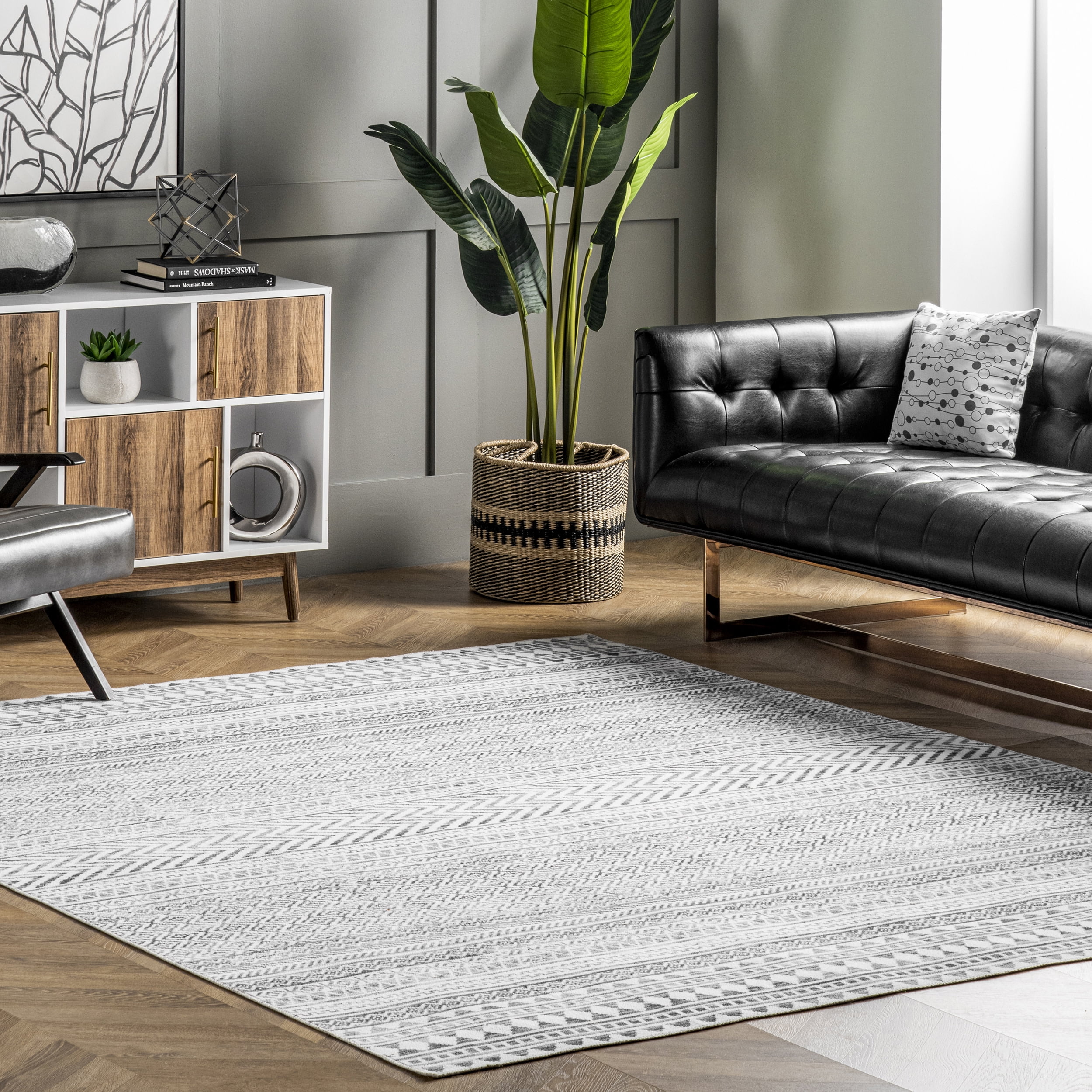 Gray Geometric Machine Washable Area Rug, 2' x 3'