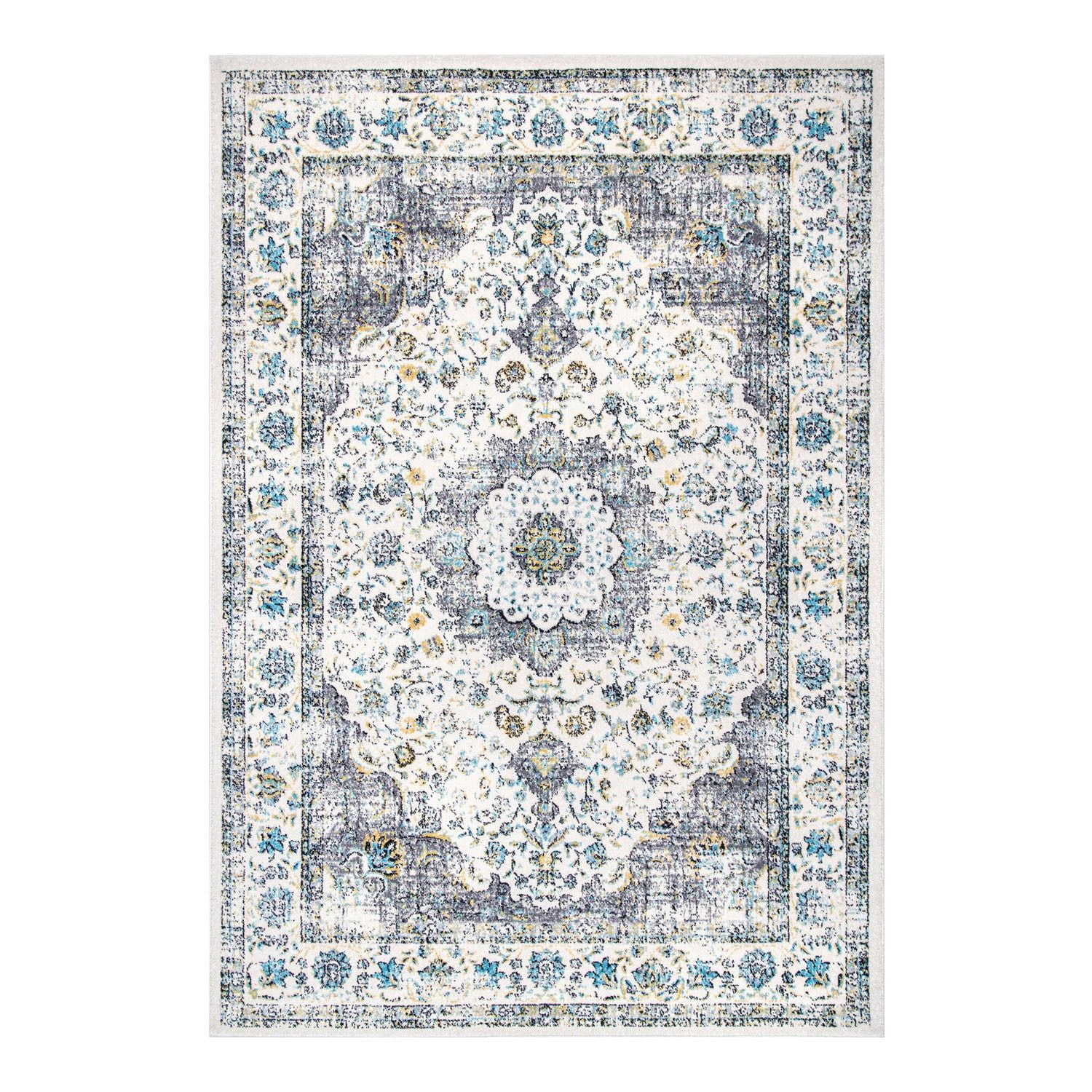 Kira Gray Geometric Washable Synthetic Area Rug 3' x 5'
