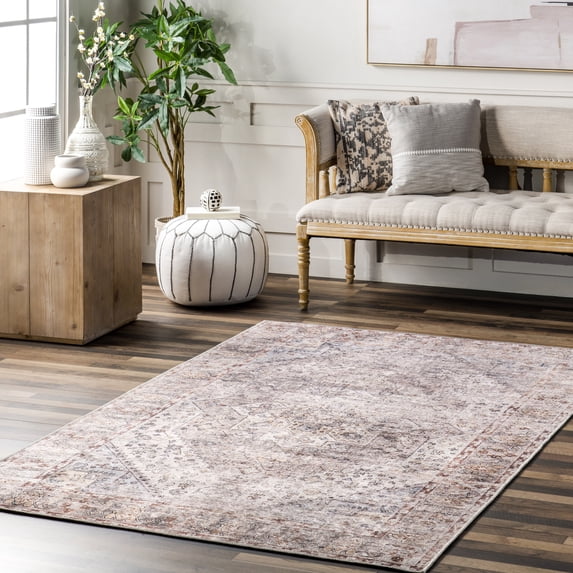 nuLOOM Kirsty Traditional Distressed Cotton Area Rug, 5' 3" x 8', Rust