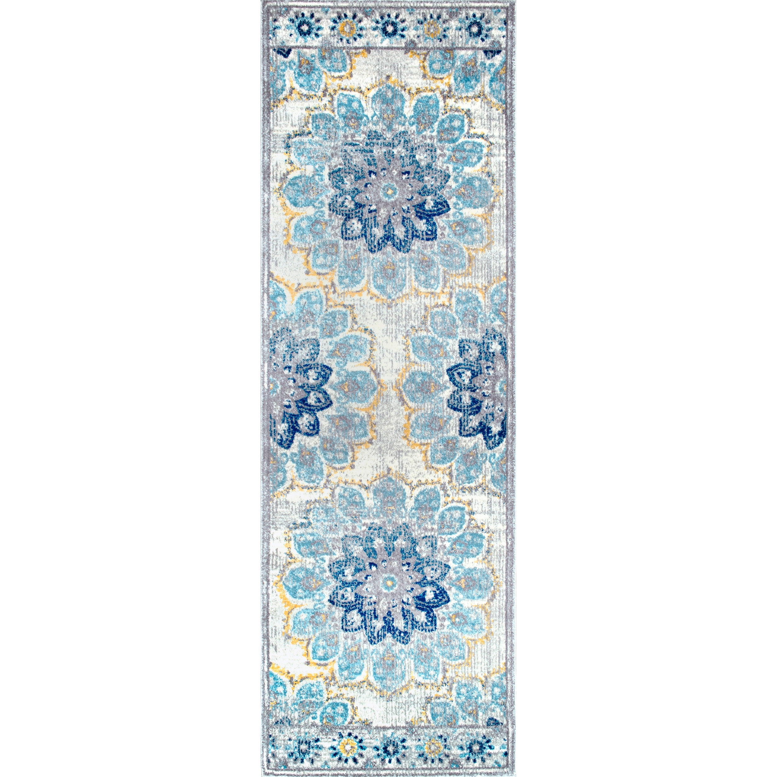 nuLOOM Kiyoko Vintage Floral Runner Rug, 2' 6" x 6', Blue