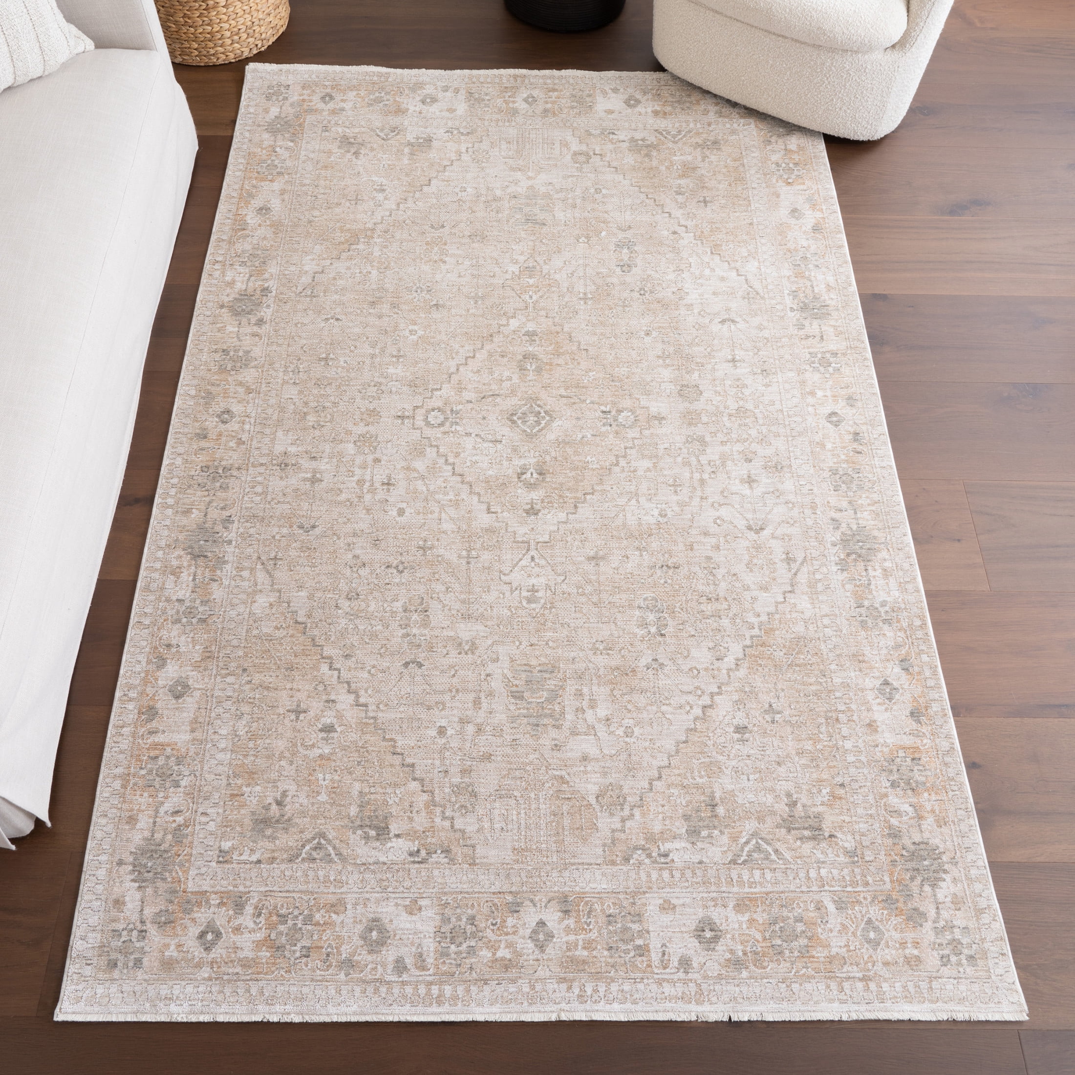 nuLOOM Koami Medallion Fringe Area Rug, 8' x 10', Koami Light Beige ...