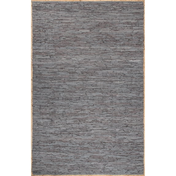 nuLOOM Koda Solid Leather Flatweave Area Rug, 4' x 6', Gray