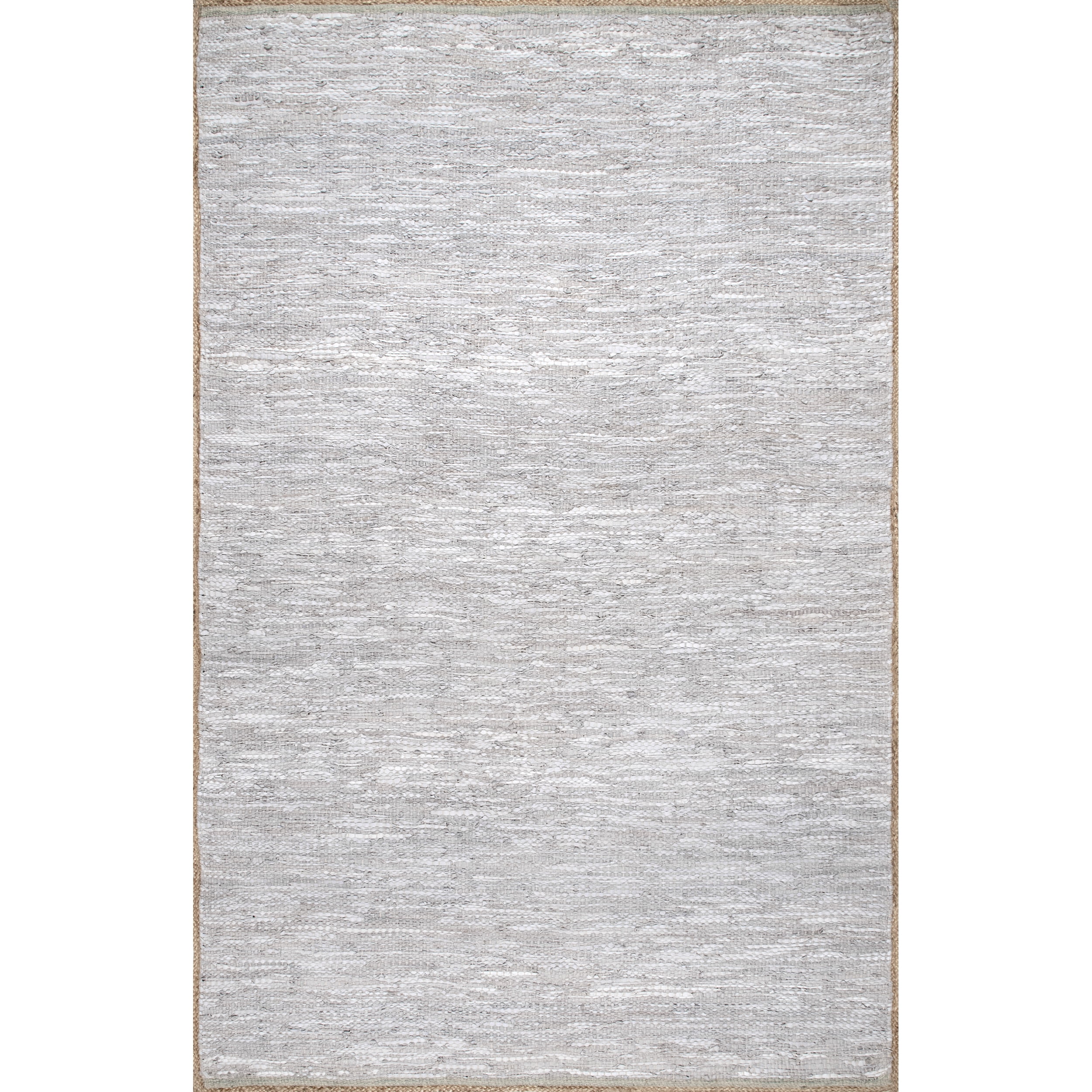 Light Gray 4' x 6' Handwoven Leather and Hemp Rug