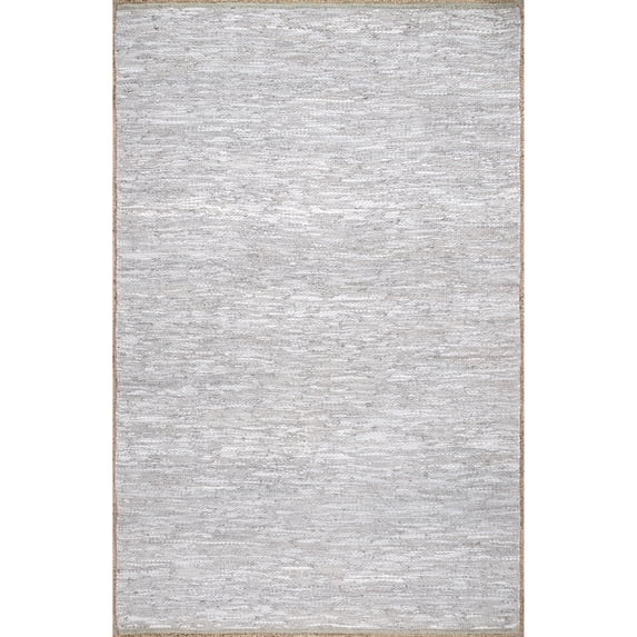 nuLOOM Koda Solid Leather Flatweave Area Rug, 6' x 9', Light Gray