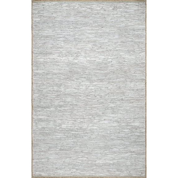 nuLOOM Koda Solid Leather Flatweave Area Rug, 9' x 12', Light Gray