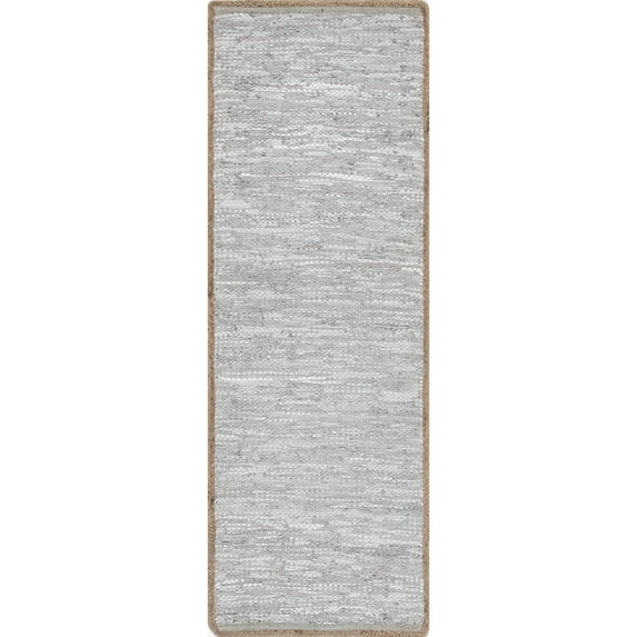 nuLOOM Koda Solid Leather Flatweave Runner Rug, 2' x 6', Light Gray