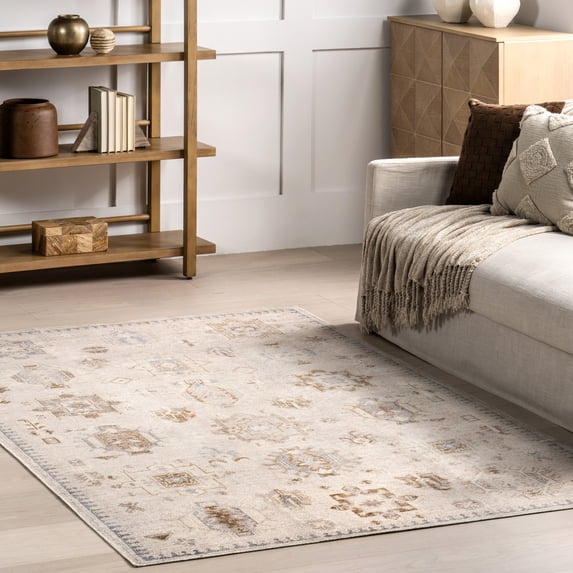 nuLOOM Krystin SpinClean Distressed Machine Washable Area Rug, 4' x 6', Krystin Beige