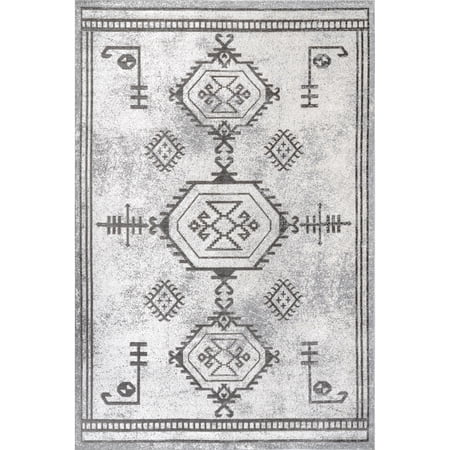 nuLOOM Kyleigh Machine Washable Southwestern Area Rug, 4' x 6', Light Grey
