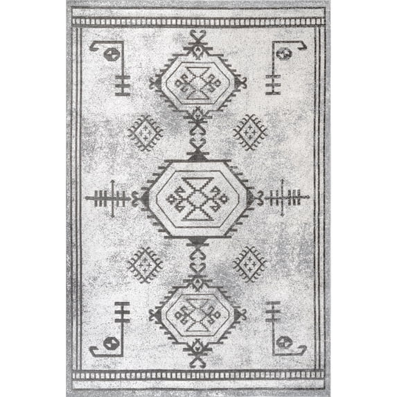 nuLOOM Kyleigh Machine Washable Southwestern Area Rug, 4' x 6', Light Grey