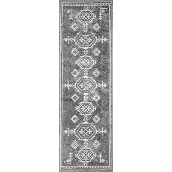 nuLOOM Kyleigh Machine Washable Southwestern Runner Rug, 2' 6" x 8', Grey
