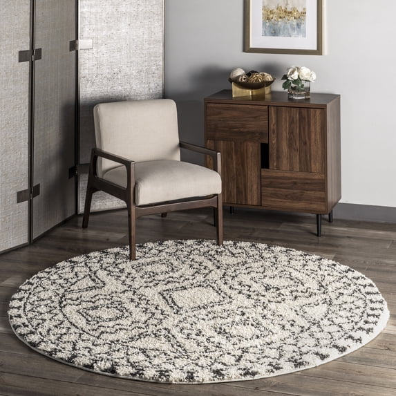 nuLOOM Lacey Moroccan Geometric Shag Area Rug, 6', Round, Lacey Off-white