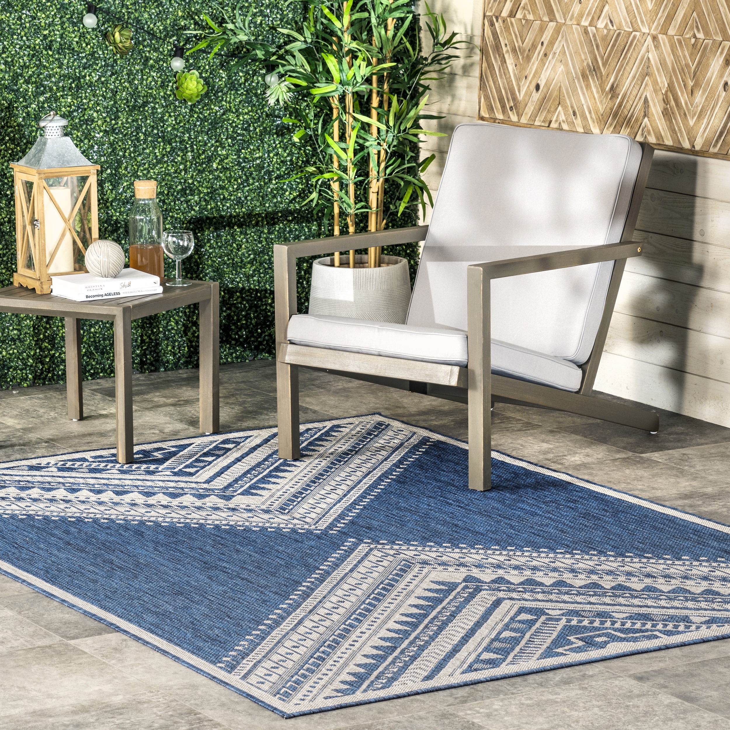 nuLOOM Landry Aztec Indoor/Outdoor Area Rug, 6' 7" x 9', Blue
