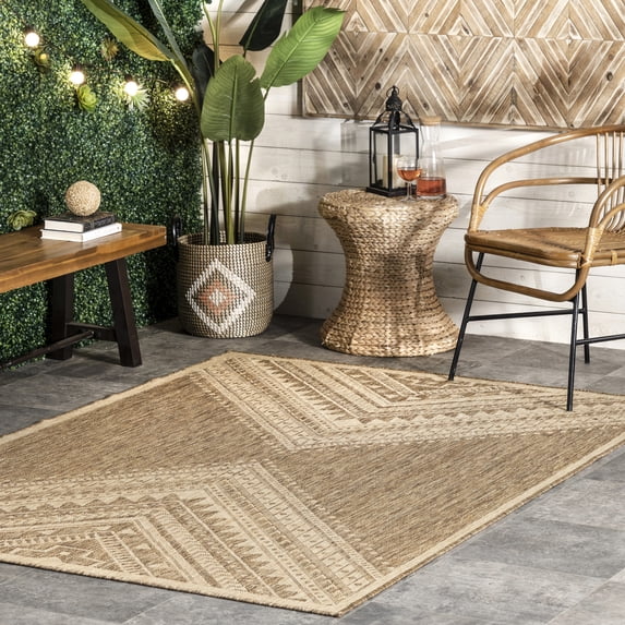 nuLOOM Landry Aztec Indoor/Outdoor Area Rug, 9' 6" x 12', Landry Brown