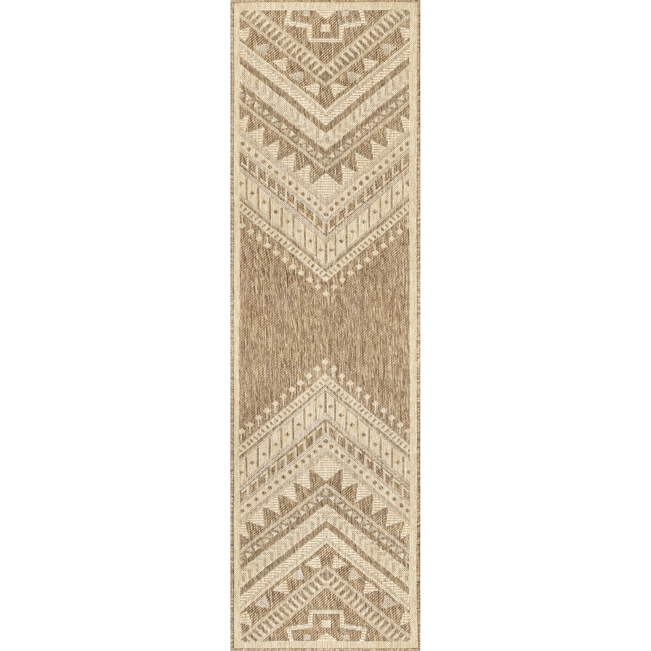 Beige Aztec Pattern Indoor Outdoor Runner Rug