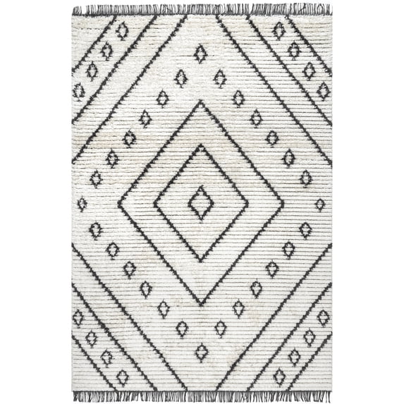 nuLOOM Lara Soft Shaggy Textured Diamond Fringe Area Rug, 7' 10" x 10', Beige