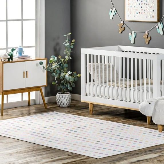 nuLOOM Larissa Machine Washable Kids Polka Dot Area Rug, 8' x 10', Ivory