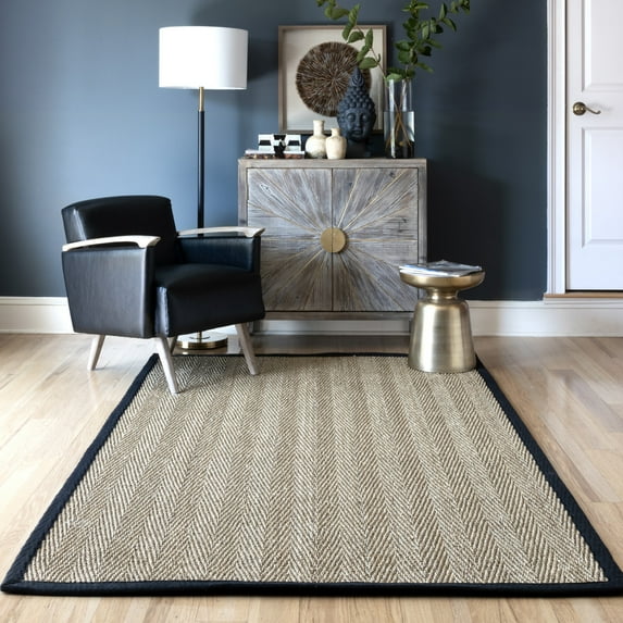 nuLOOM Larnaca Seagrass Herringbone Indoor/Outdoor Area Rug, 3' x 5', Larnaca Black