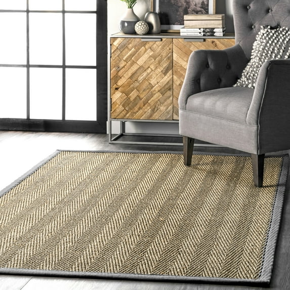 nuLOOM Larnaca Seagrass Herringbone Indoor/Outdoor Area Rug, 3' x 5', Larnaca Dark Grey