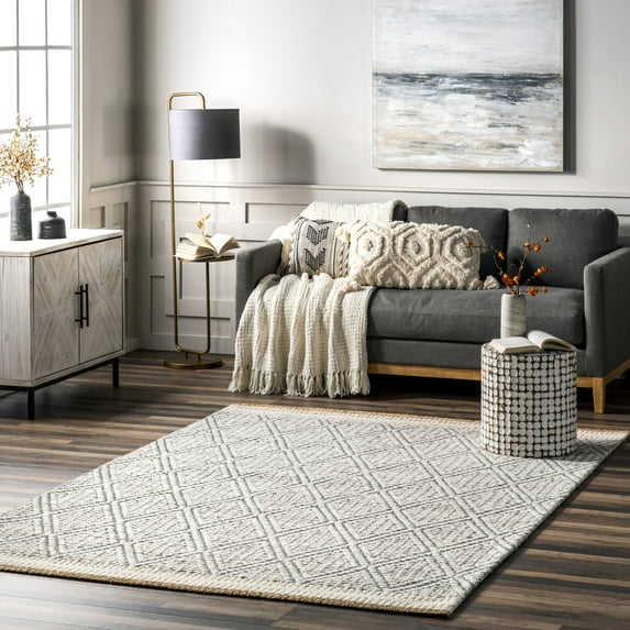 nuLOOM Laura Bohemian Trellis Wool and Jute Area Rug, 7' 6" x 9' 6", Laura Ivory