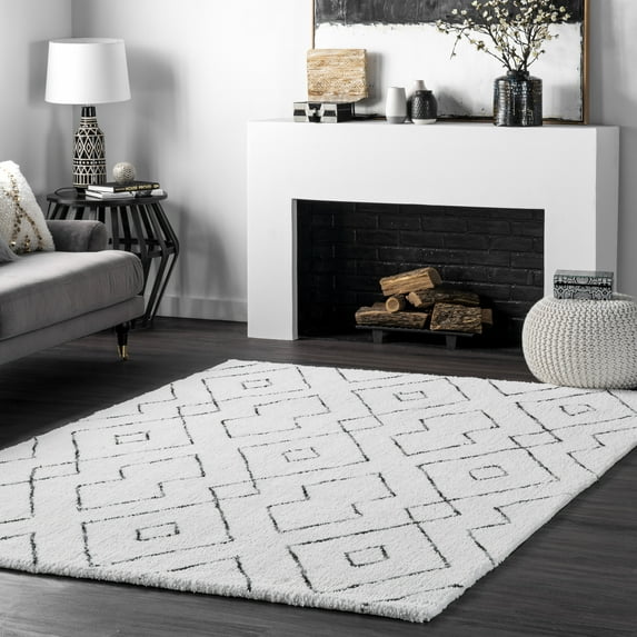 nuLOOm Beaulah Modern Trellis Shag Area Rug, 3' x 5', Beaulah White