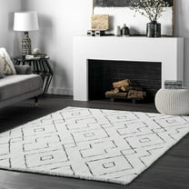 nuLOOm Beaulah Modern Trellis Shag Area Rug, 4' x 6', Beaulah White