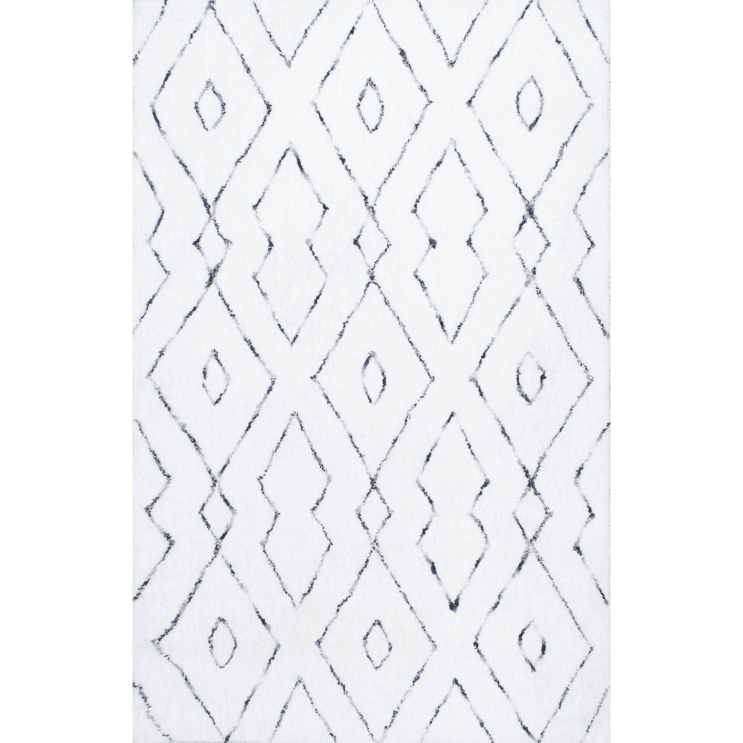 Luxurious White Geometric Tufted Square Shag Rug, 6'