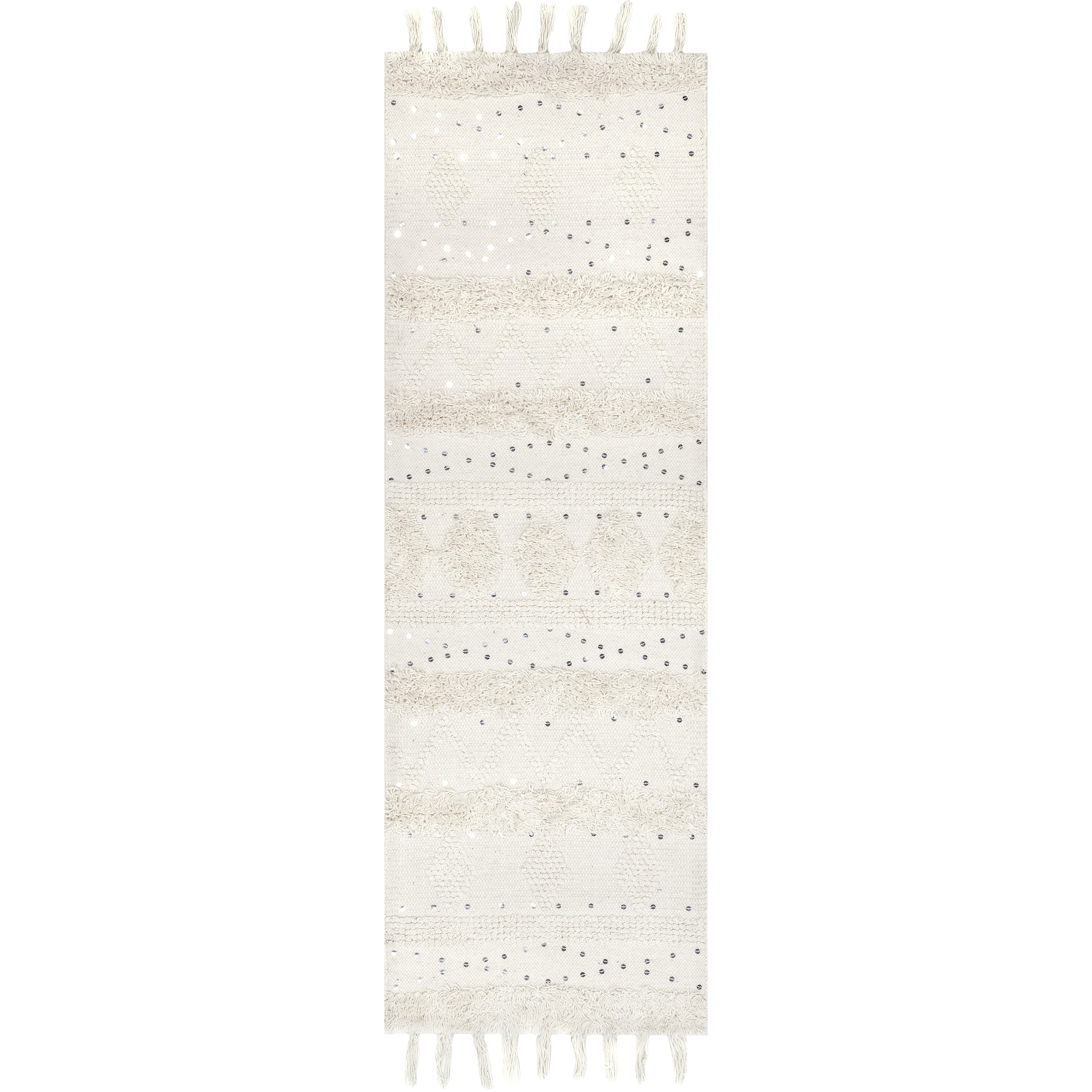 Ivory Hand-Tufted Wool Runner Rug with Tassels