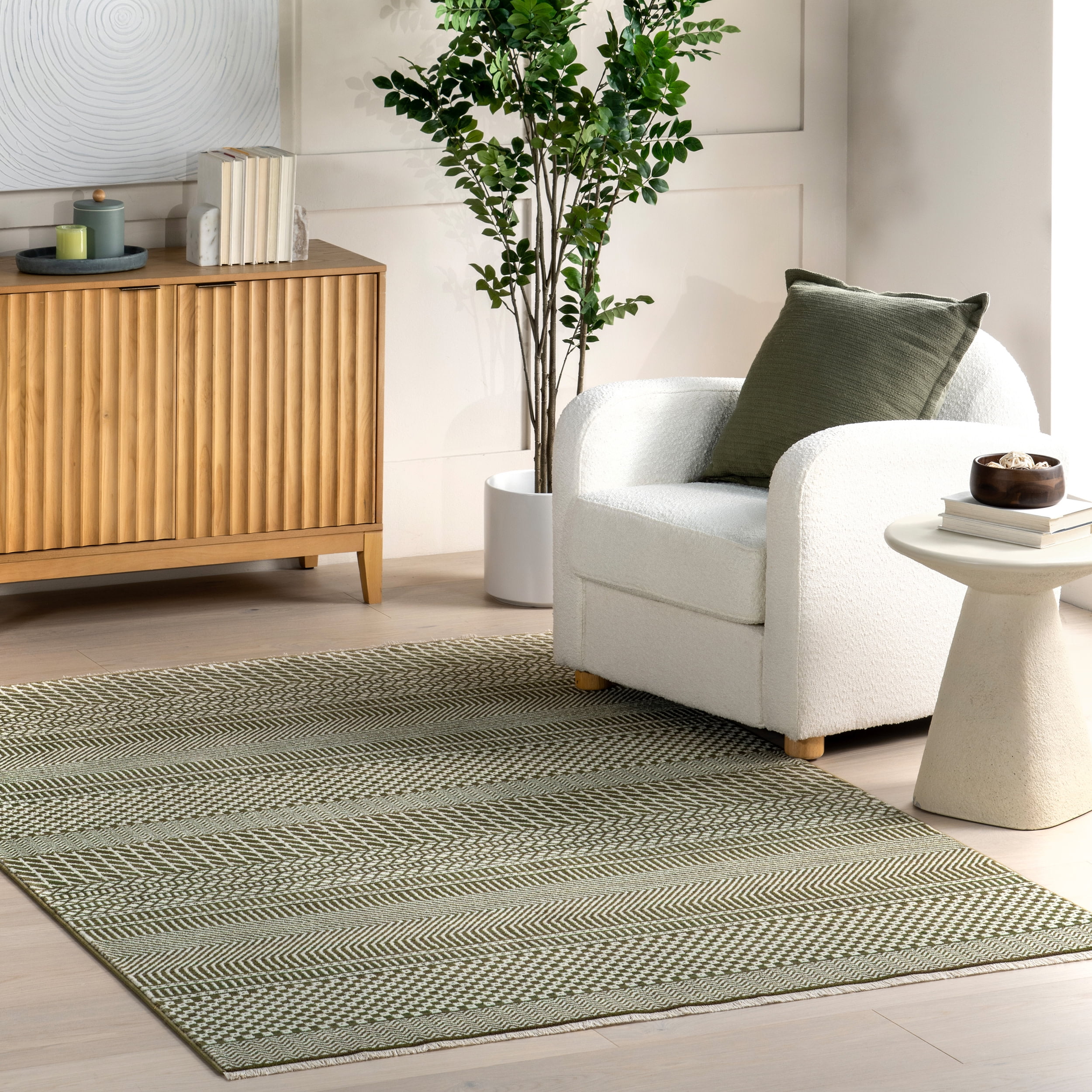 Dark Sage Geometric Pattern Synthetic 8' x 10' Area Rug