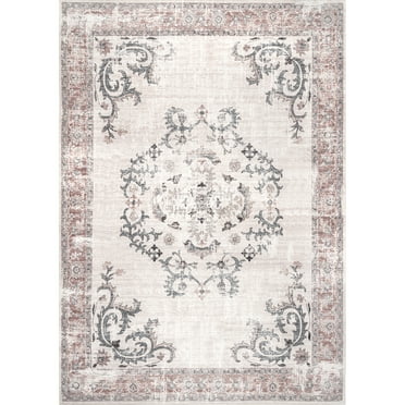 nuLOOM Layna Machine Washable Distressed Vintage Area Rug, 8' x 10', Light Gray