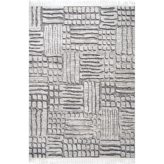 nuLOOM Lea Textured Maze Tassel Area Rug, 6' 7" x 9', Gray