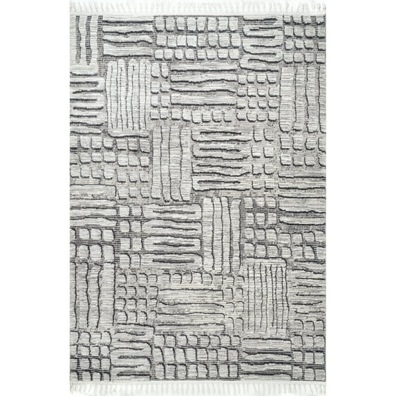 nuLOOM Lea Textured Maze Tassel Area Rug, 7' 10" x 10' 10", Gray