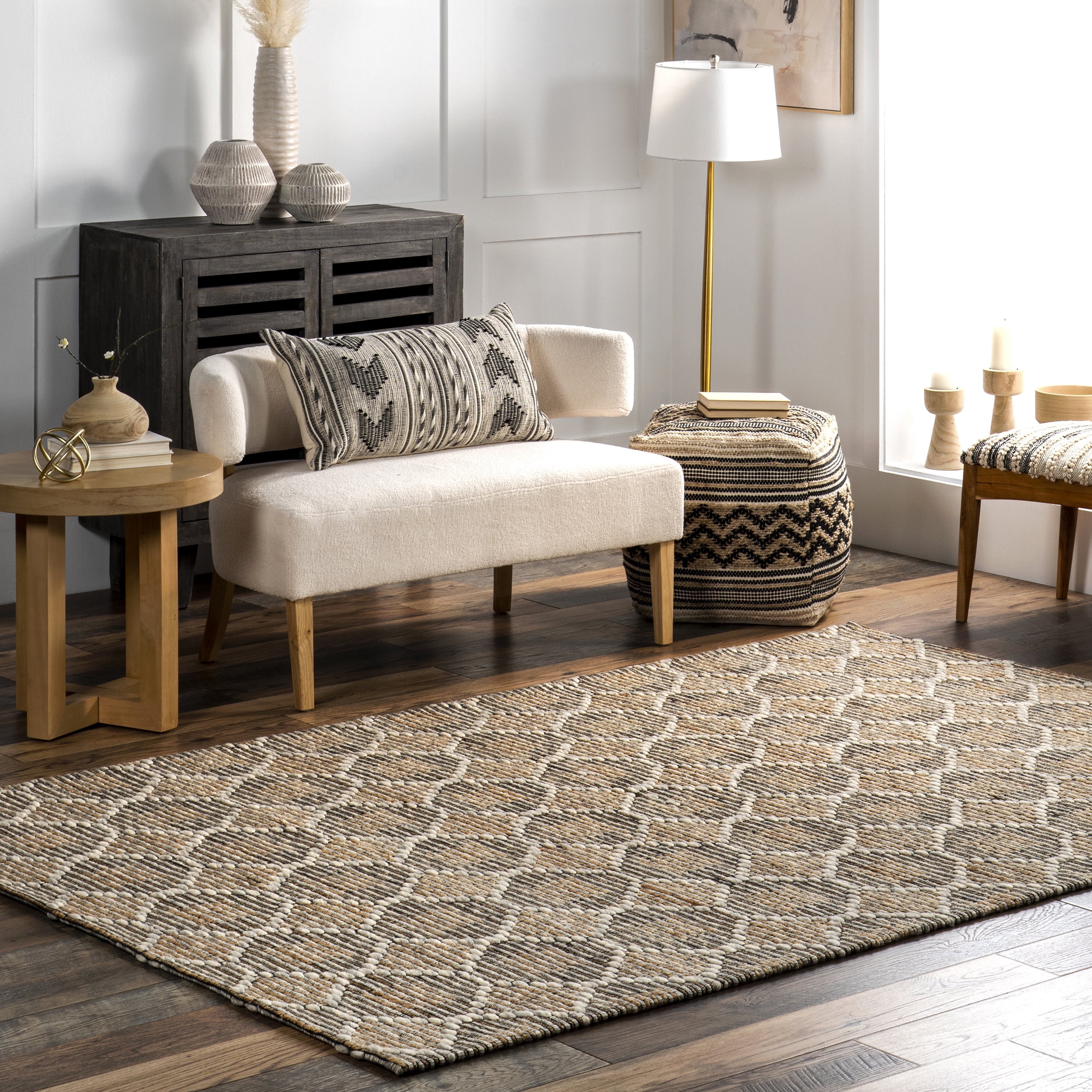 nuLOOM Leanne Geometric Jute and Wool Area Rug, 6' x 9', Natural