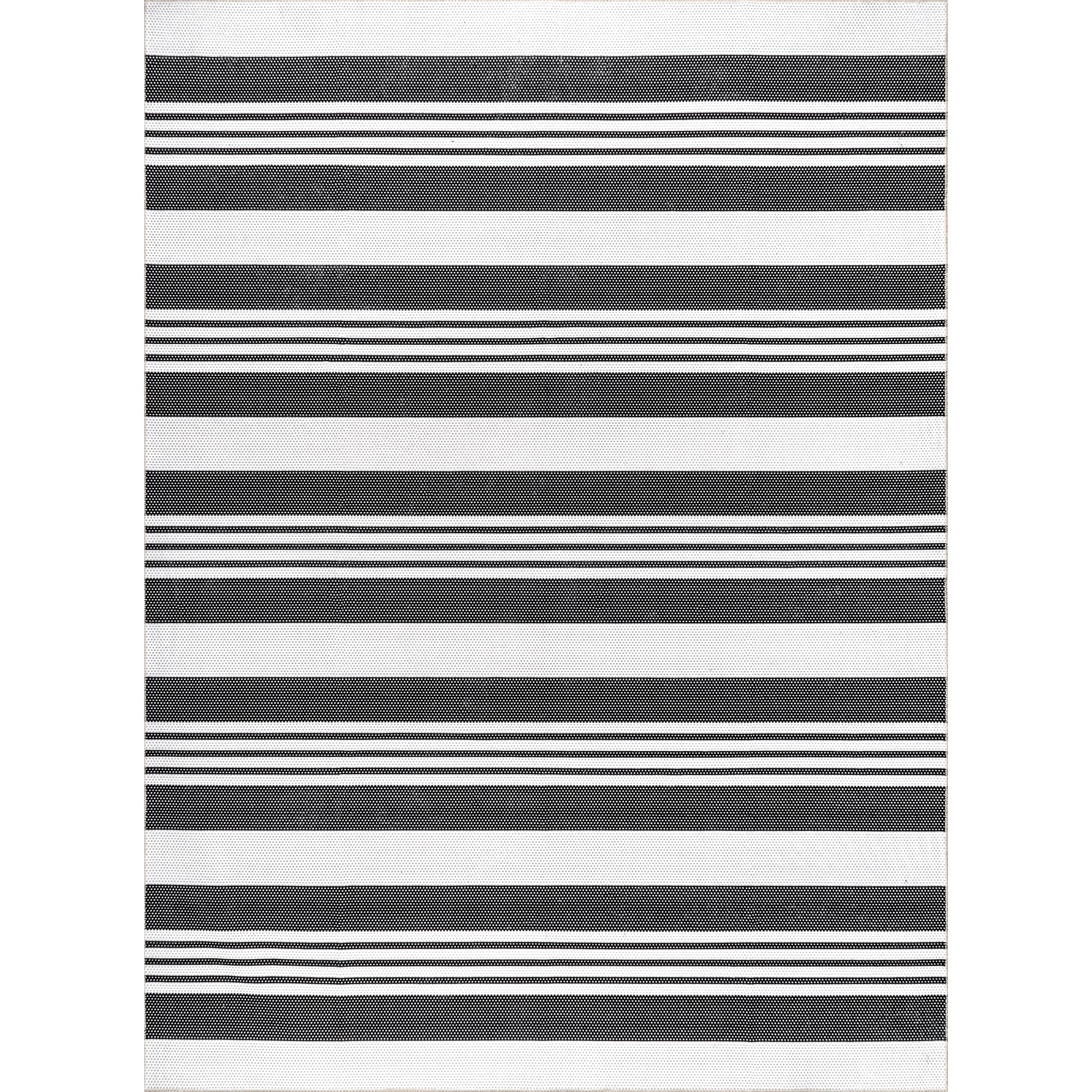 Gray and White Striped Washable Synthetic Area Rug