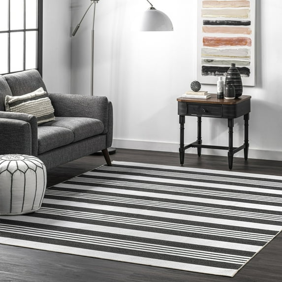 nuLOOM Lena SpinClean Machine Washable Striped Area Rug, 4' x 6', Lena Charcoal