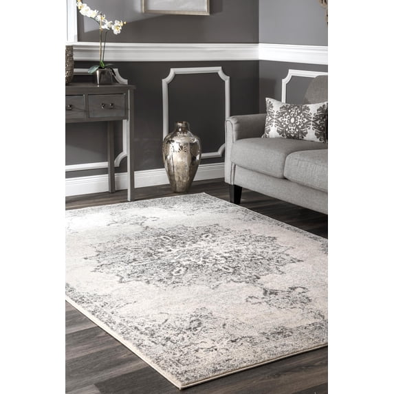 nuLOOM Leola Vintage Medallion Area Rug, 4' x 6', Gray