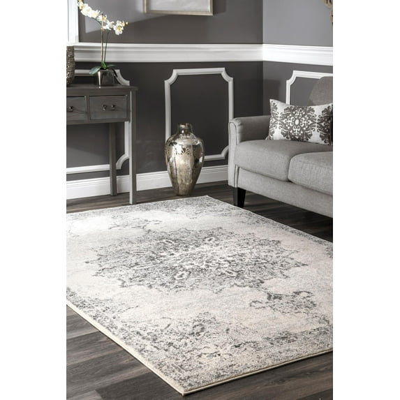 nuLOOM Leola Vintage Medallion Area Rug, 5' x 7' 5", Gray