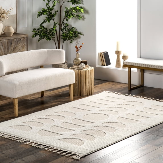 nuLOOM Lessie High/lLow Geometric Tassel Area Rug, 5' 3" x 7' 6", Ivory