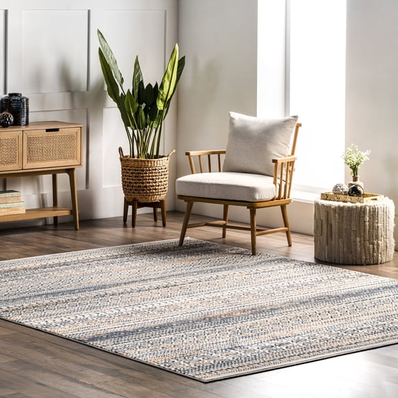 nuLOOM Lily Transitional Stripes Tribal Area Rug, 6' 7" x 9', Beige