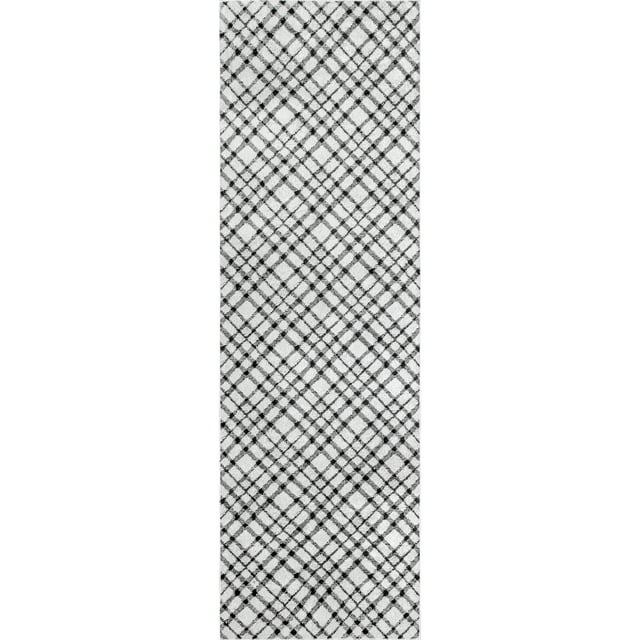 nuLOOM Linda Machine Washable Plaid Runner Rug, 2' 6" x 8', Grey