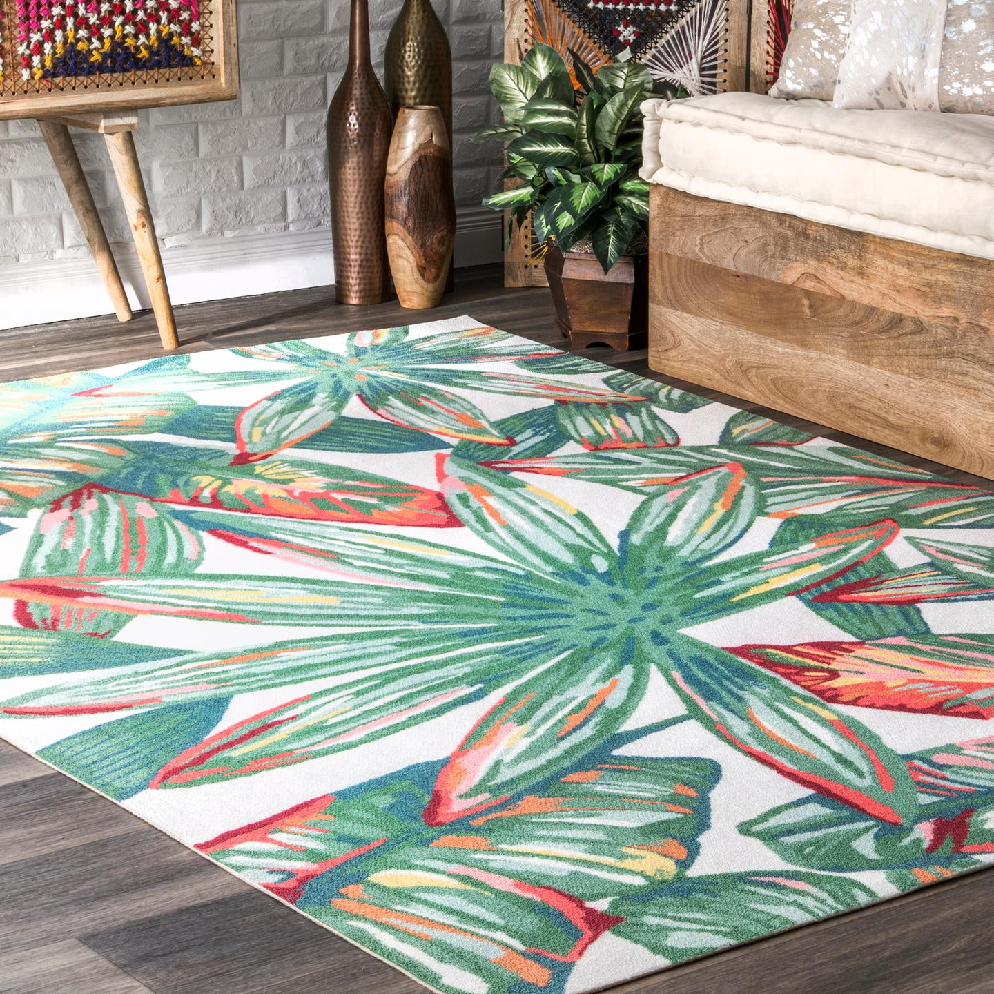 Lindsey Multicolor Floral Square Indoor/Outdoor Easy-Care Rug, 4'