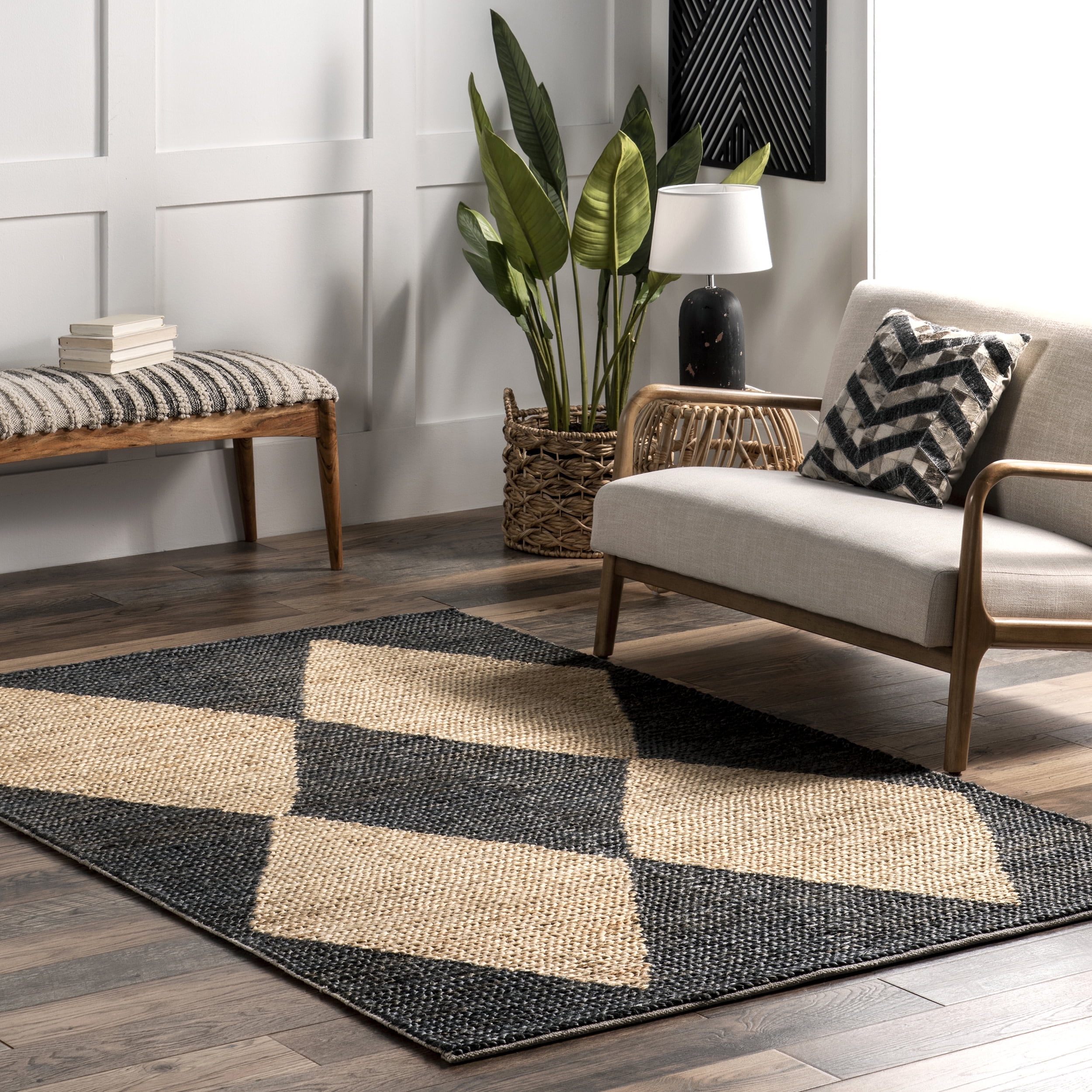 nuLOOM Linnie Bold Diamond Jute Area Rug, 5' x 8', Charcoal