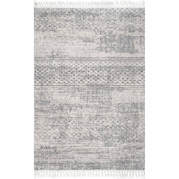 nuLOOM Lira Textured Geometric Tassel Area Rug, 9' x 12', Gray